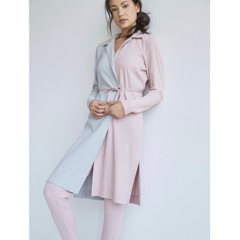 Anthropologie Daily Practice Color Block Ribbed Duster Cardigan Pink Grey Small‎